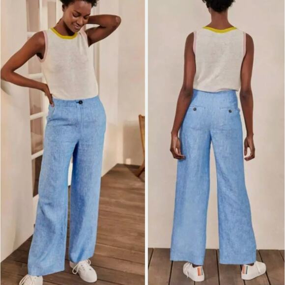 Boden Linen Blue Trousers Long - Picture 1 of 6